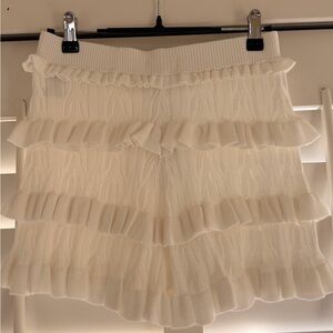 Meshki Pointelle White Ruffle Knit Shorts